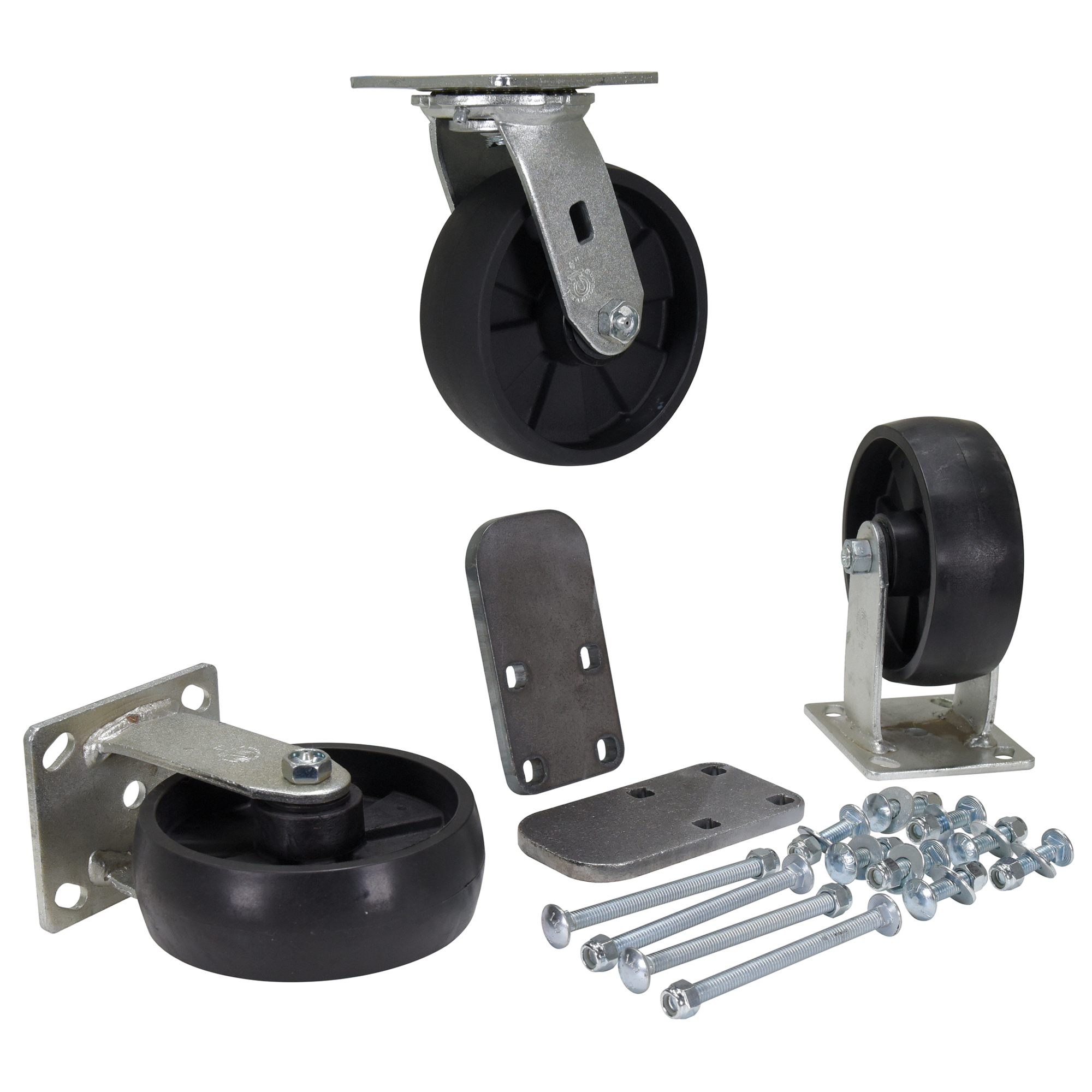 Vestil Glass-Filled Nylon Caster Kit - 3.6k Capacity, 6in. Wheel Diameter, 3 Pcs, Model# H-CK3-GFN6-2